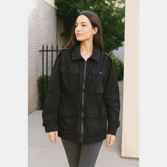Norma Kamali Black Utility Jacket Coat Women's Size Medium - Picture 1 of 9